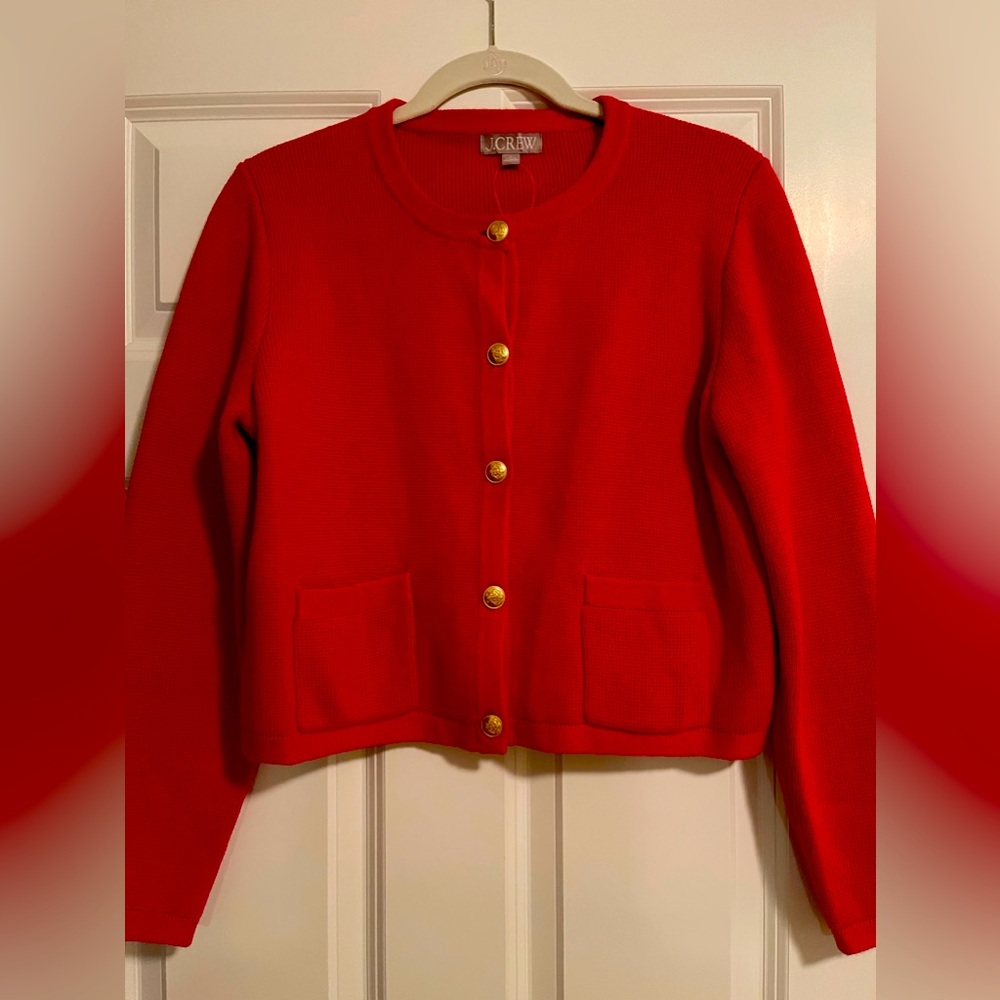 J.Crew Red Emilie Sweater Lady Jacket M - NWT!